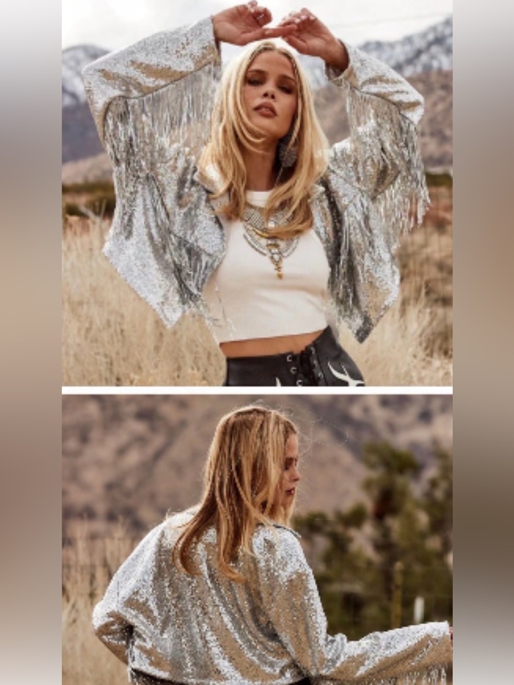 12th Tribe Silver Sequin Fringe Shirt Jacket - Picture 2 of 4